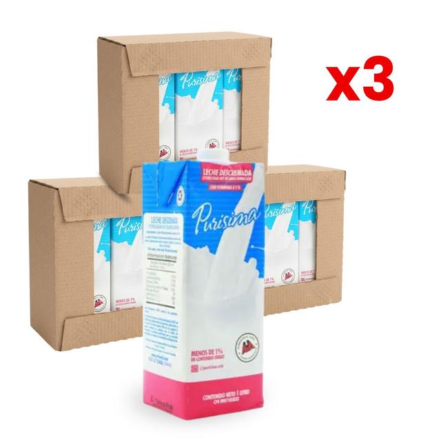 COMBO 3 CAJAS LECHE PURISIMA DESCREMADA DE 12UNDS x 1LT