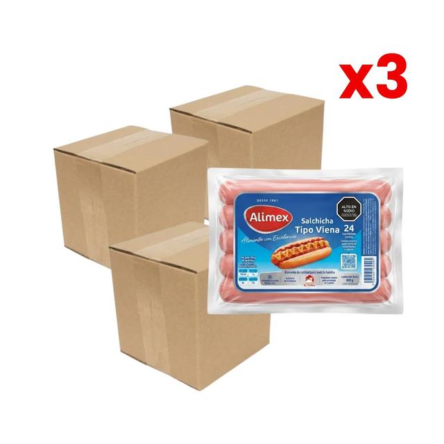 COMBO 3 CAJAS SALCHICHA ALIMEX DE 8PAQ x 800GR